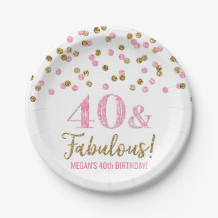Pink Gold Confetti 40 und fabelhafte Geburtstag Pappteller