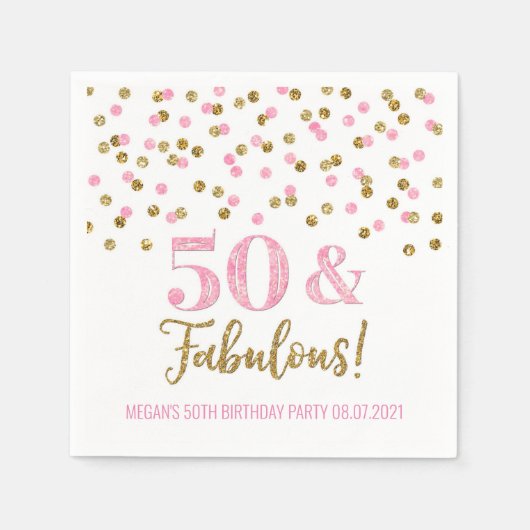 Pink Gold Confetti 50 & Fabulous Geburtstag Serviette (Vorderseite)