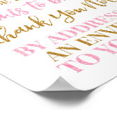 Pink Gold Confetti Adresse eine Babydusche Poster (Ecke)