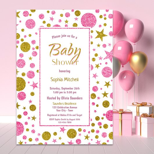 Pink Gold Confetti Baby Dusche Einladung
