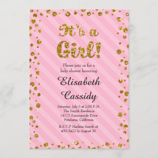 Pink Gold Confetti Baby Girl Dusche Einladung