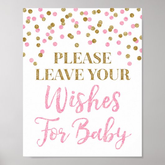 Pink Gold Confetti Babydusche Wünsche für Baby Poster (Vorne)