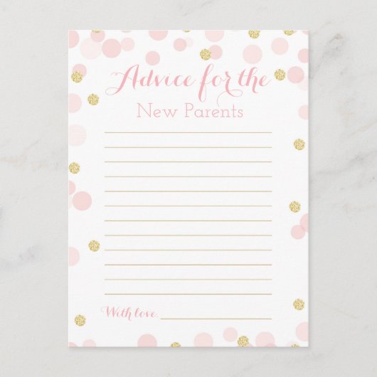 Pink Gold Confetti Babyduschempfehlung Hinweiskarte (Vorderseite)