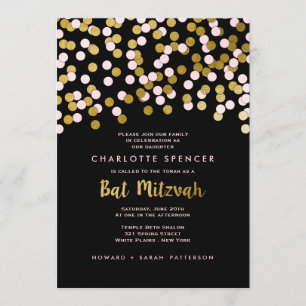 Pink   Gold Confetti Bat Mitzvah Celebration Einladung