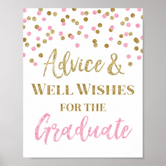 Pink Gold Confetti Beratung für Graduate Sign Poster (Vorne)