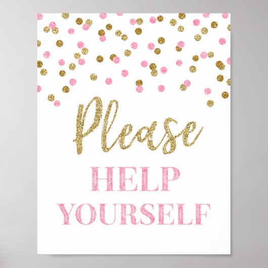 Pink Gold Confetti Bitte helfen Sie sich bei der A Poster (Vorne)