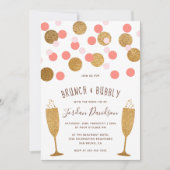 Pink & Gold Confetti Brunch & Bubbly Einladungen (Vorderseite)
