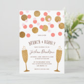 Pink & Gold Confetti Brunch & Bubbly Einladungen (Stehend Vorderseite)