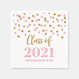 Pink Gold Confetti Class of 2021 Abschluss Serviette