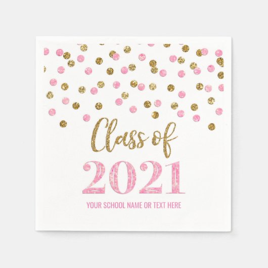 Pink Gold Confetti Class of 2021 Abschluss Serviette (Vorderseite)
