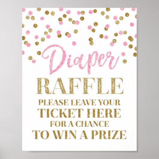 Pink Gold Confetti Diaper Raffle Baby Duschzeichen Poster (Vorne)