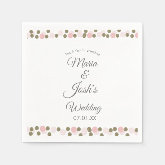 Pink Gold Confetti Dots Border Wedding Serviette (Vorderseite)