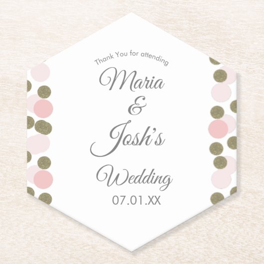 Pink Gold Confetti Dots Border Wedding Untersetzer (Vorderseite)