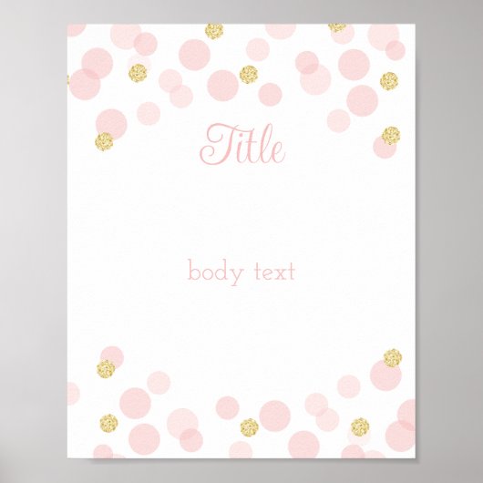 Pink Gold Confetti Dots Editable Party Sign Poster (Vorne)