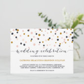 Pink & Gold Confetti Dots Einladung Hochzeit (Stehend Vorderseite)
