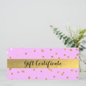 Pink & Gold Confetti Dots Glam Geschenkgutschein (Stehend Vorderseite)