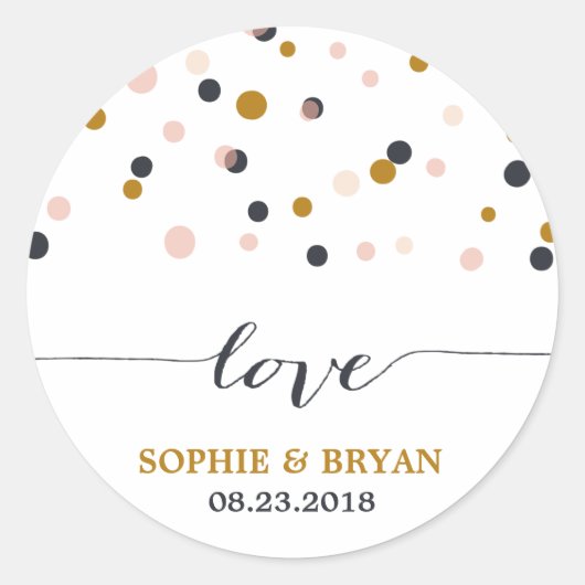 Pink & Gold Confetti Dots Hochzeitsaufkleber Runder Aufkleber (Vorderseite)