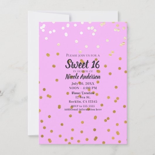 Pink & Gold Confetti Dots Moderner Glamour Glam Einladung (Vorderseite)