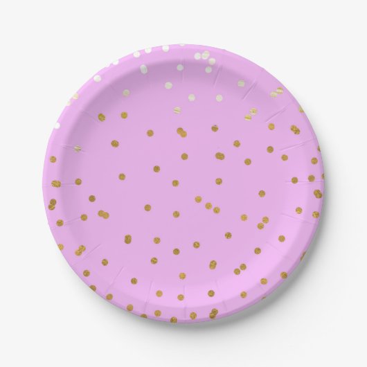 Pink & Gold Confetti Dots Moderner Glamour Glam Pappteller (Vorderseite)