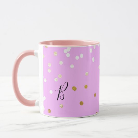 Pink & Gold Confetti Dots Moderner Glamour Glam Tasse (Links)