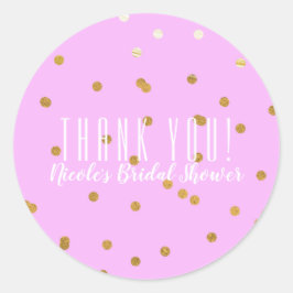 Pink & Gold Confetti Dots Modernes Gastgeschenk Runder Aufkleber