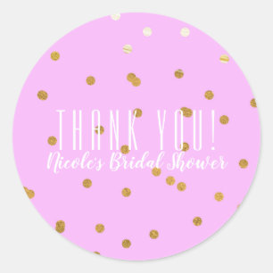 Pink & Gold Confetti Dots Modernes Gastgeschenk Runder Aufkleber