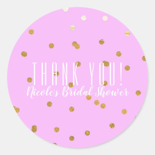 Pink & Gold Confetti Dots Modernes Gastgeschenk Runder Aufkleber (Vorderseite)