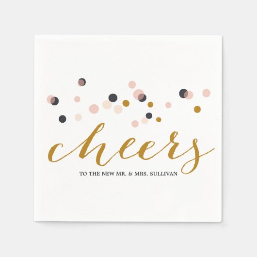 Pink & Gold Confetti Dots Wedding Napkin Serviette (Vorderseite)