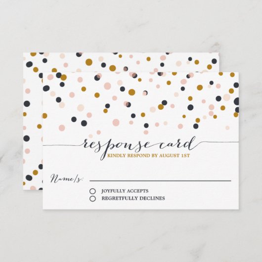 Pink & Gold Confetti Dots Wedding RSVP Card (Vorne/Hinten)