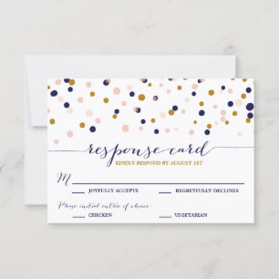 Pink & Gold Confetti Dots Wedding RSVP Card II Karte