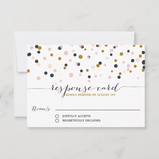 Pink & Gold Confetti Dots Wedding RSVP Card Karte (Vorderseite)