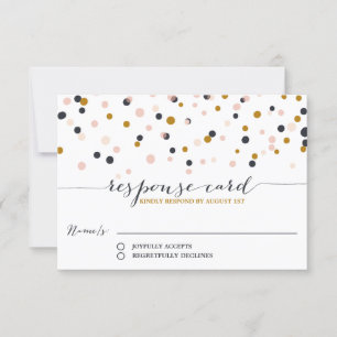 Pink & Gold Confetti Dots Wedding RSVP Card Karte