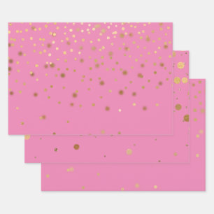 Pink Gold Confetti Geschenkpapier Set