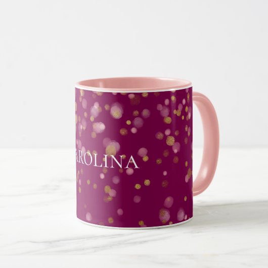 Pink Gold Confetti Glam Dots Name Tasse (VorderseiteRechts)