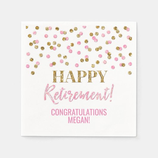 Pink Gold Confetti Happy Retirement Serviette (Vorderseite)