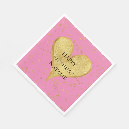 Pink Gold Confetti Herz Serviette (Ecke)