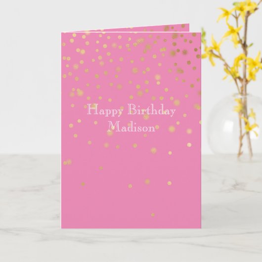 Pink Gold Confetti Karte (Gelbe Blume)