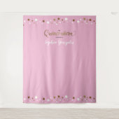 Pink Gold Confetti Name Quinceanera Hintergrund Wandteppich (Vorderseite)