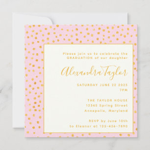 Pink Gold Confetti Polka Dots Graduation Party Einladung