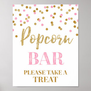 Pink Gold Confetti Popcorn Bar Sign Poster