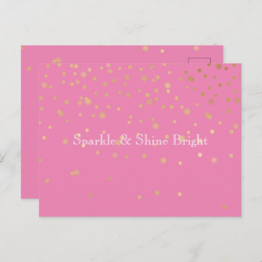 Pink Gold Confetti Postkarte (Vorne/Hinten)
