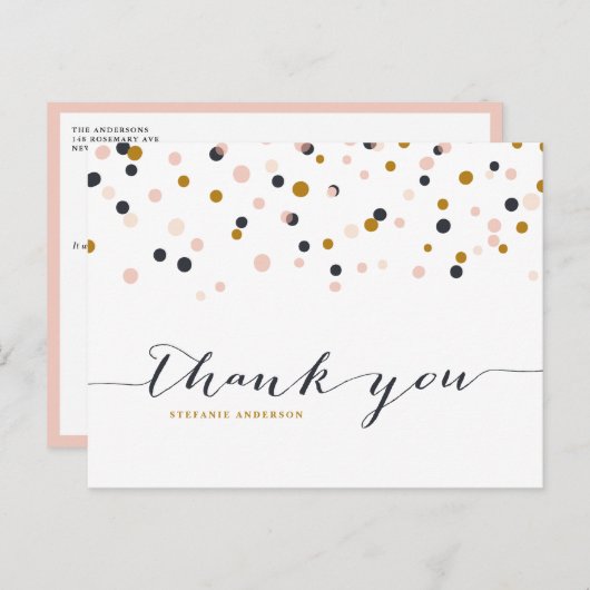 Pink & Gold Confetti Punkte Vielen Dank Postcard Postkarte (Vorne/Hinten)