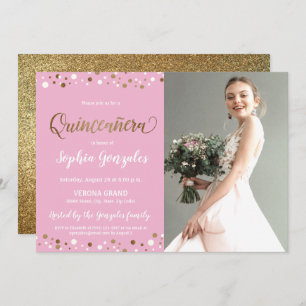 Pink Gold Confetti Quinceanera Foto 15. Einladung