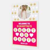 Pink Gold Confetti Stars Foto Sweet 16 Willkommen Acrylschild (Winkel)