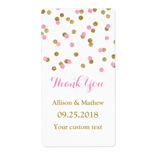 Pink Gold Confetti Wedding Labels (Vorne)