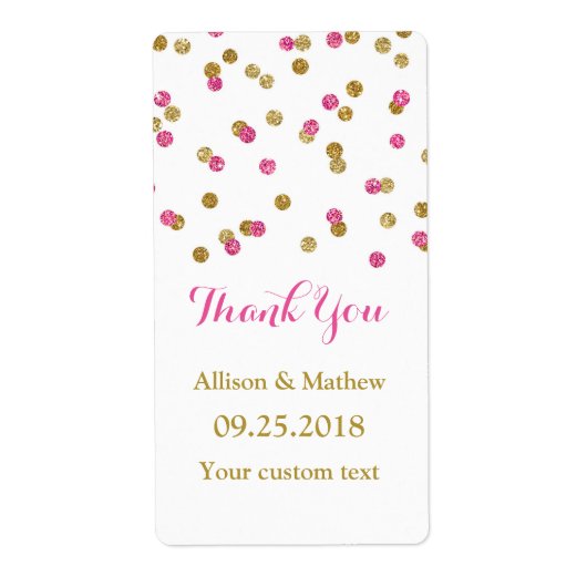 Pink Gold Confetti Wedding Labels (Vorne)