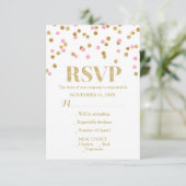 Pink Gold Confetti Wedding RSVP Cards (Stehend Vorderseite)