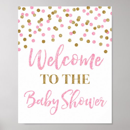 Pink Gold Confetti Willkommen im Baby Duschzeichen Poster (Vorne)