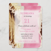 Pink Gold Creme Cowgirl Cowhide Birthday Einladung (Vorne/Hinten)