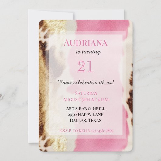 Pink Gold Creme Cowgirl Cowhide Birthday Einladung (Vorderseite)
